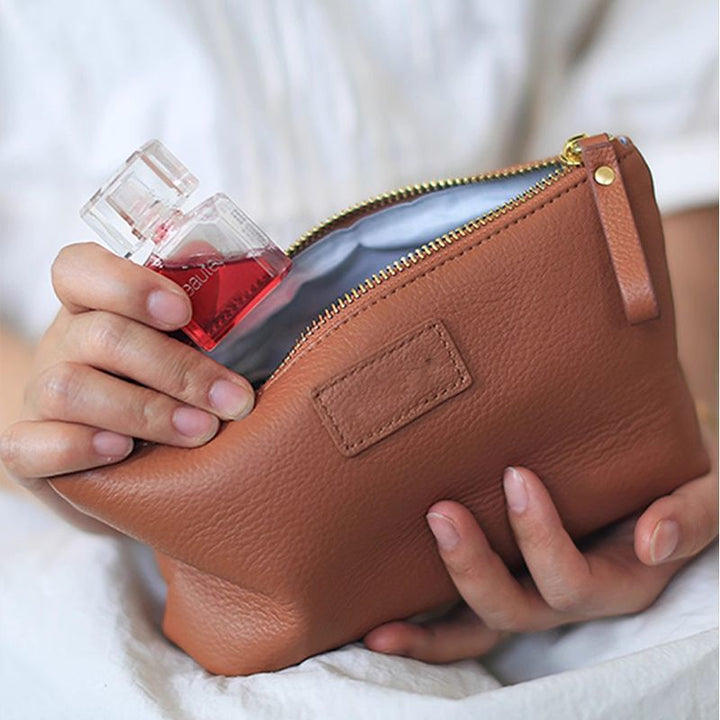 Textured Leather Zip Cosmetic Pouch Stornfield