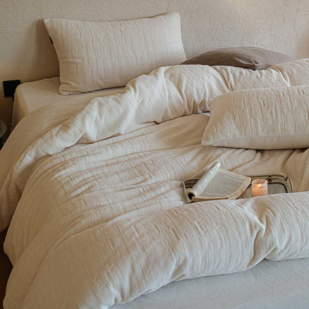 Brushed Cotton-Linen Duvet Cover Set with Tailored Pillow Shams