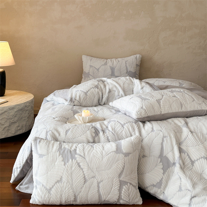 Plush Embossed Leaf Microfiber Comforter Set with Pillow Shams