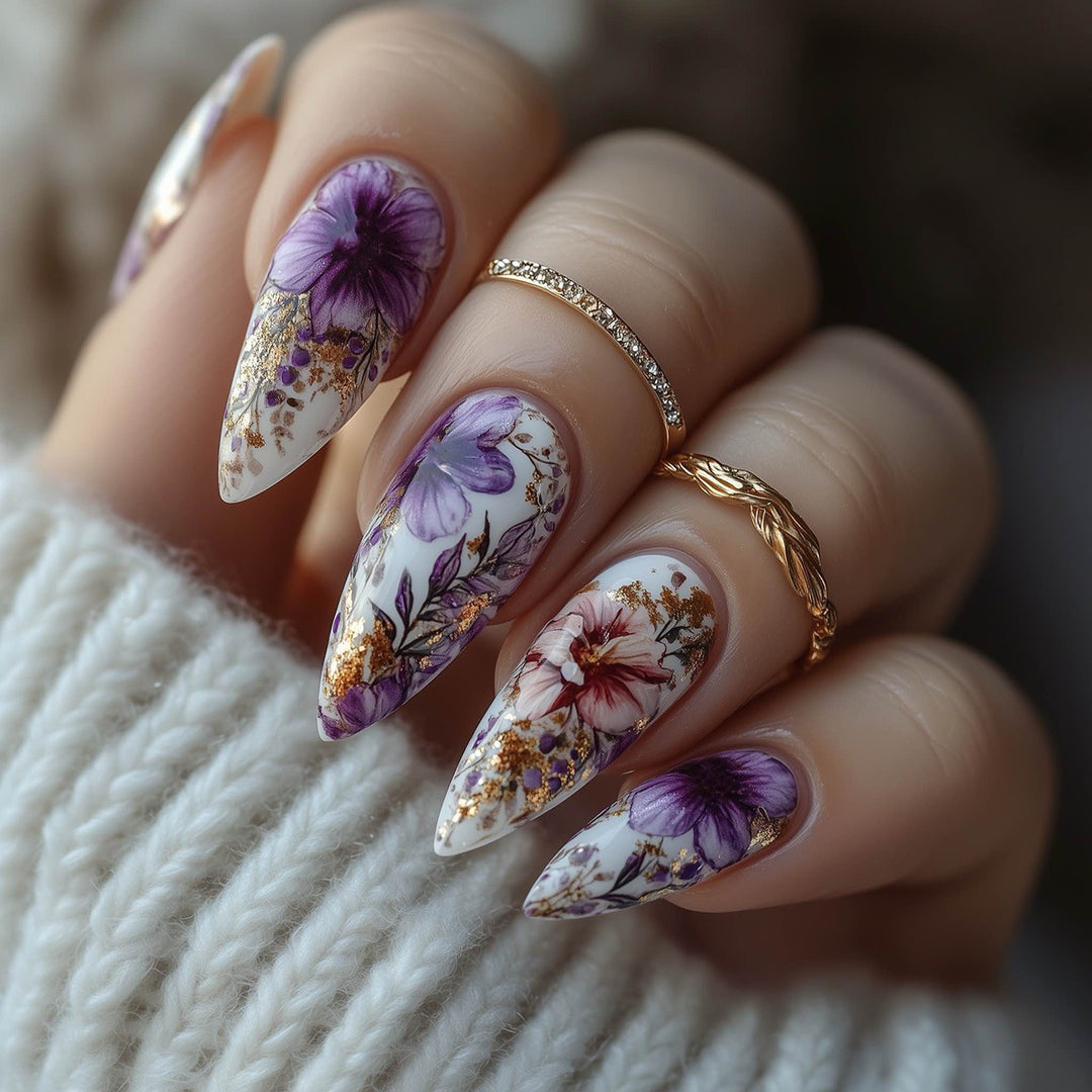 Floral-Design Elegant Stiletto Press-On Nails Stornfield