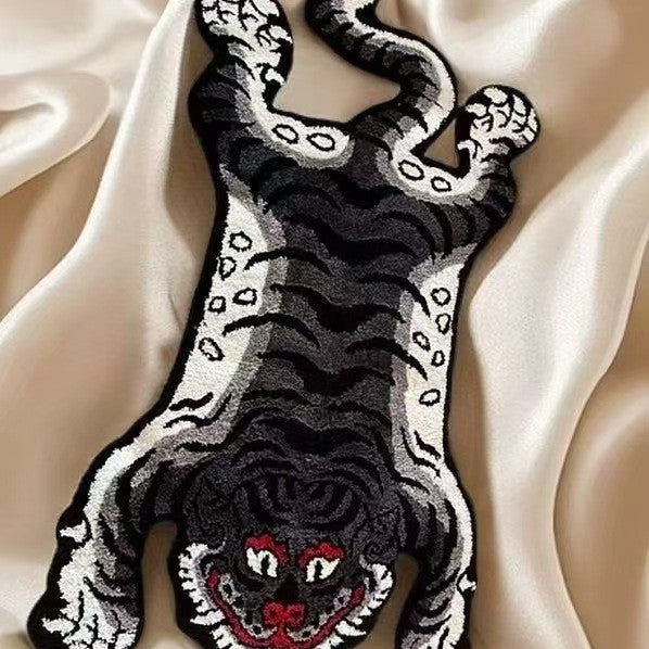 Tiger-Shaped Embroidered Accent Rug