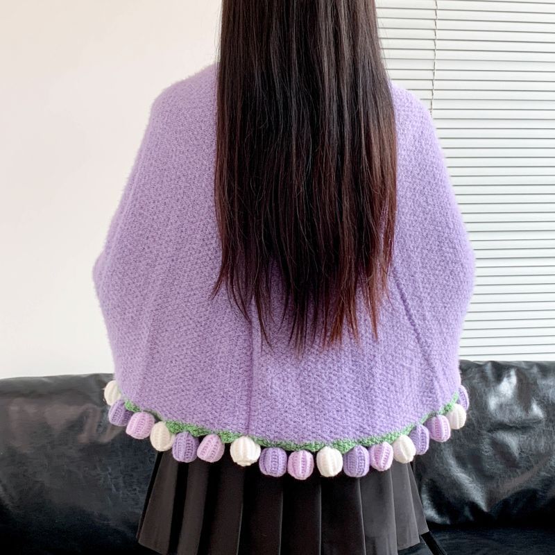 Poncho with Colorful Pom Pom Trim Stornfield