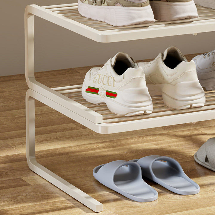 Compact Two-Level Slatted Under-Bed Shoe Organizer Rack