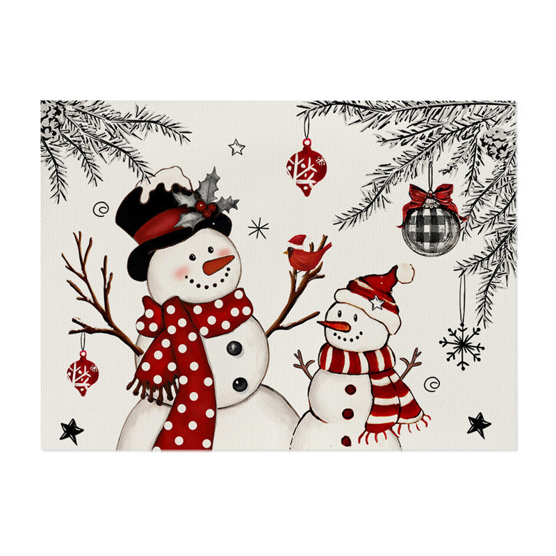 Decorative Rectangular Cotton-Linen Holiday Tablecloth with Repeating Hand-Painted Christmas Tree Motif