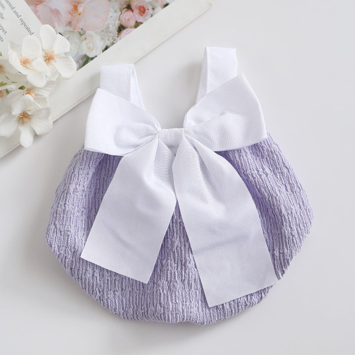 Infant Smocked Halter Romper with Oversized Ribbon  Back