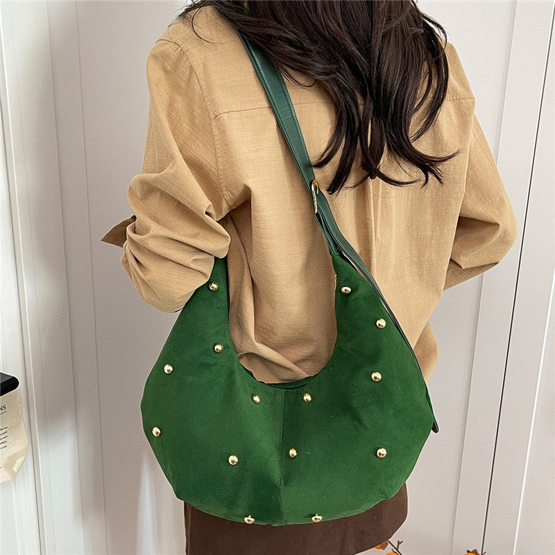 WoTextured Suede Hobo Bag with Decorative Studs Stornfield