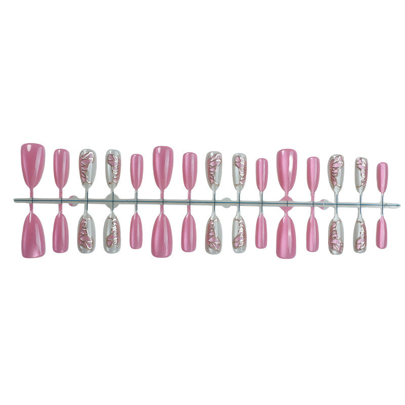Artistic Press-On Nail Art Set with Gold Leaf Design Stornfield