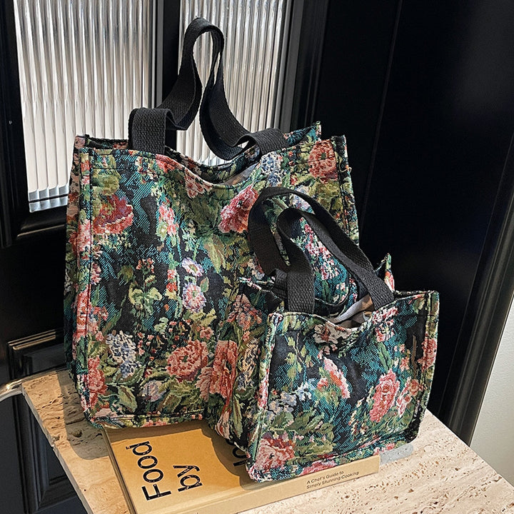 Floral Embroidered Tapestry Tote Bag