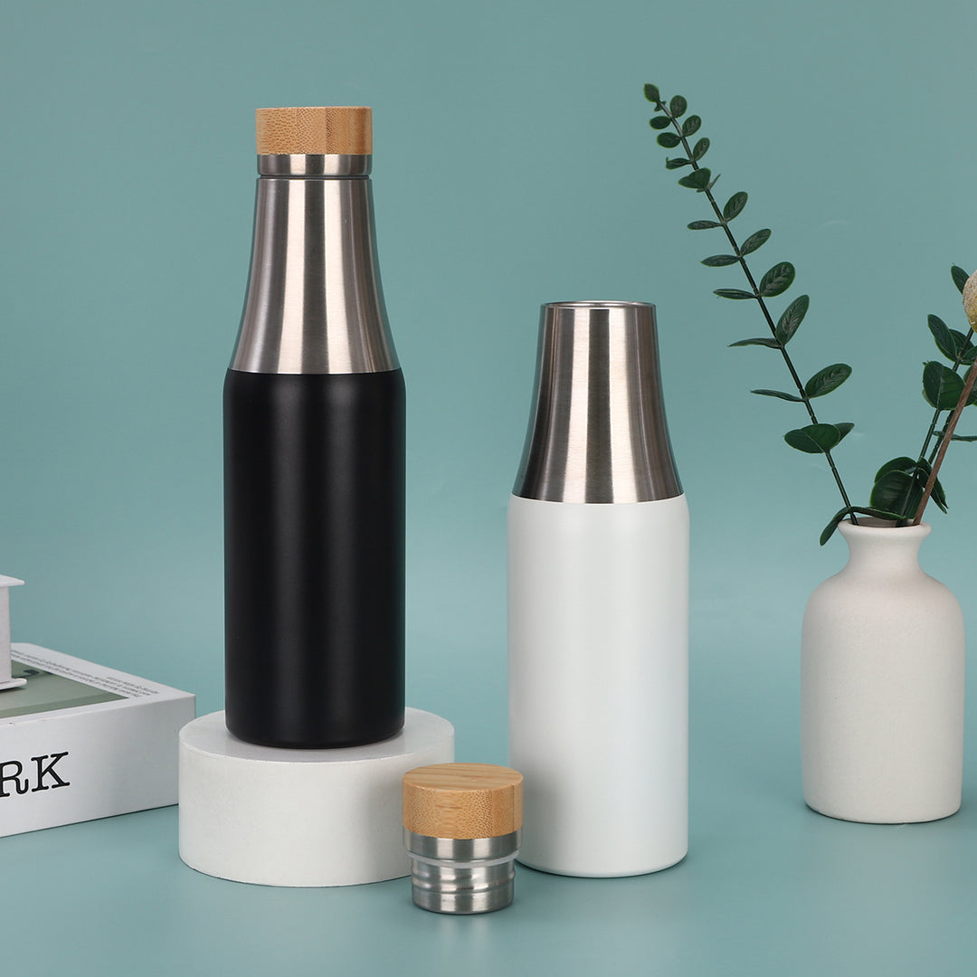 Women's stainless steel insulated drinking bottle with bamboo lid Stornfield