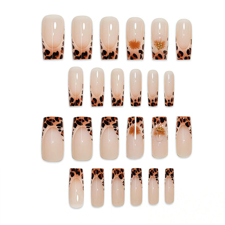 Premium Decorative Press-On Nail Art with Leopard Print Accents Stornfield