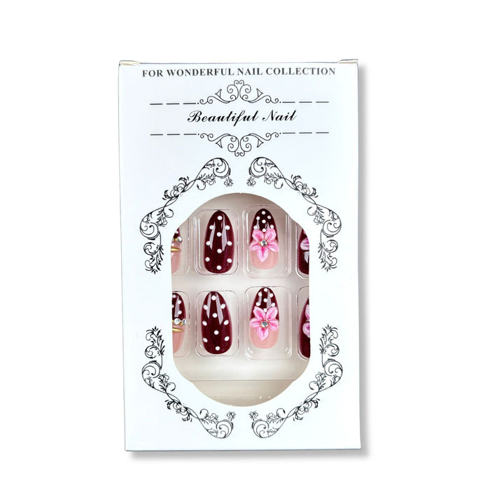 Decorative Press-On Nail Art Set with Floral Accents 1790746306