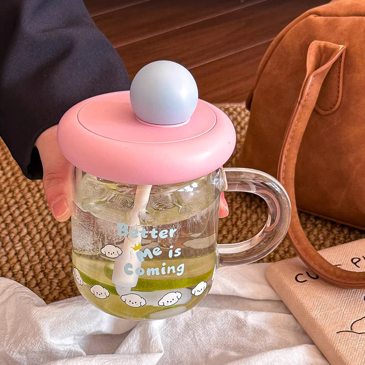 Women's glass drinking cup with silicone lid and integrated straw Stornfield