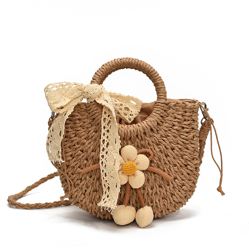 Handcrafted Floral Accent Straw Tote Bag