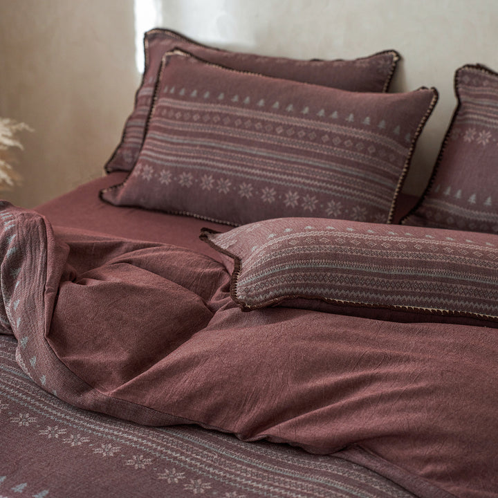 Nordic-Pattern Woven Cotton Duvet Cover and Pillow Sham Set