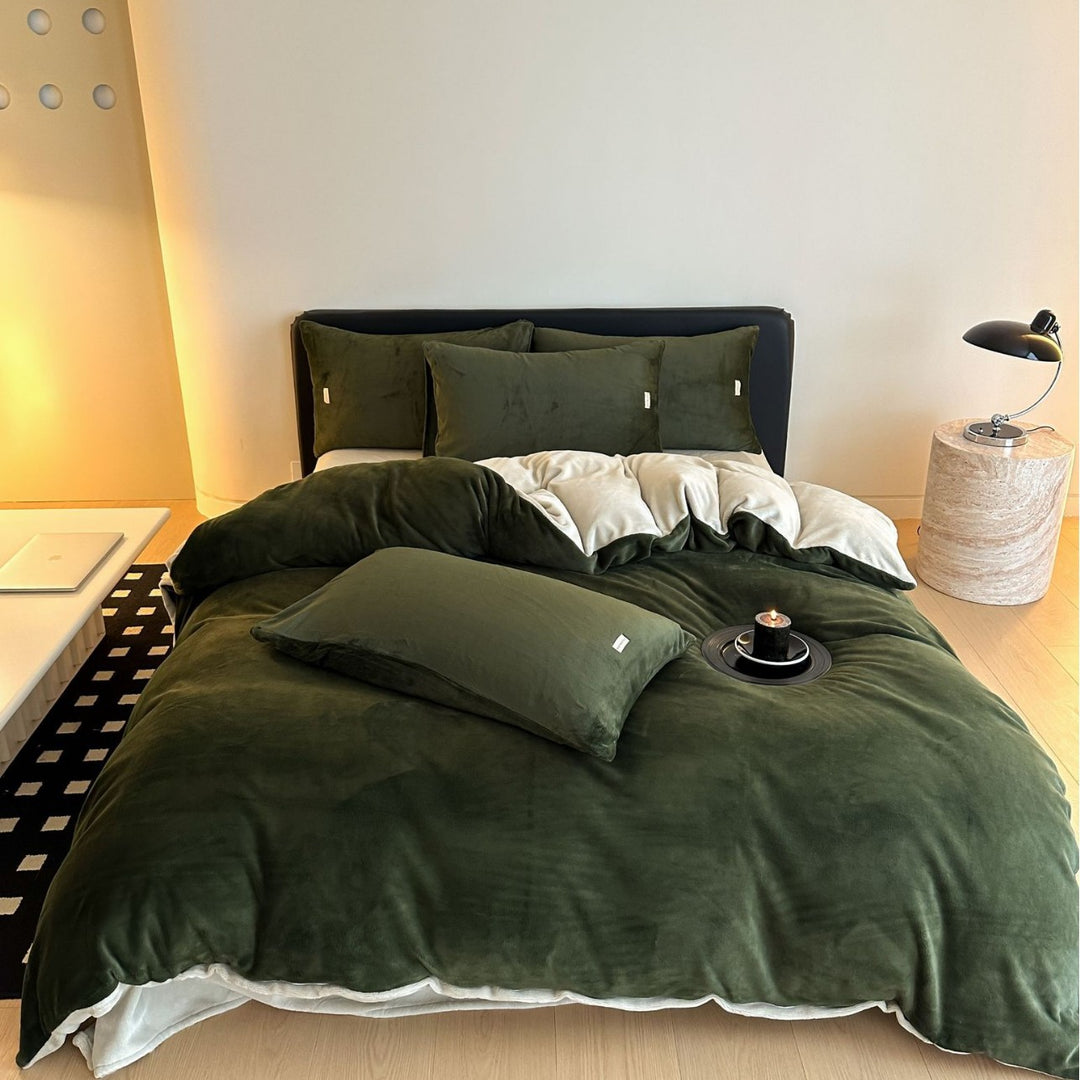 Luxury Plush Reversible Velvet Duvet Cover and Pillowcase Bedding Set