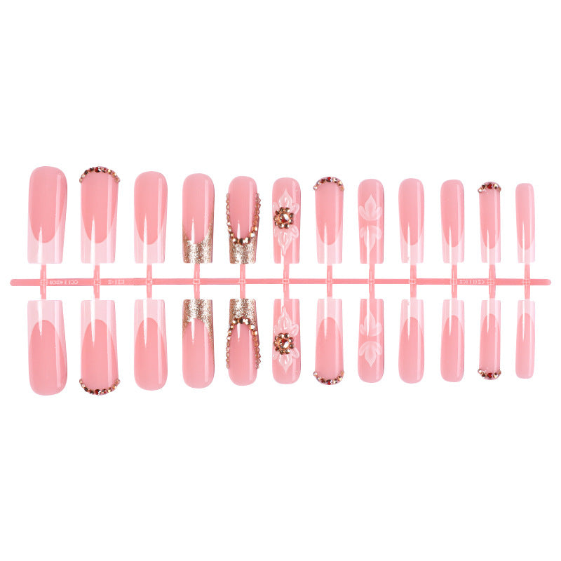 Premium Decorative Press-On Nail Set with Rhinestone and Floral Accents Stornfield