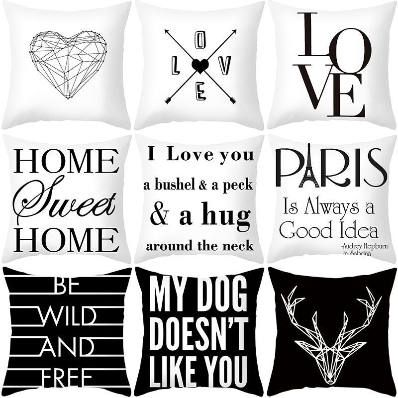 Square Cotton-Linen Decorative Throw Pillow Cover with Oversized HOME Typography Print and Concealed Zipper
