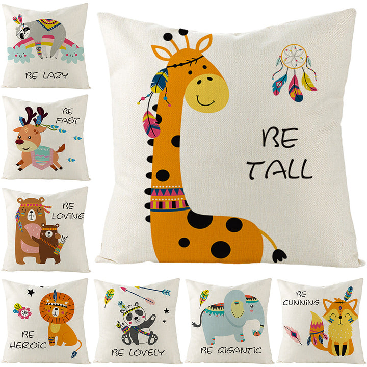 Decorative Throw Pillow Cover with Printed Giraffe Boho Nursery Design