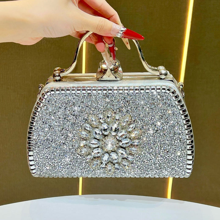 Vintage-Inspired Crystal-Embellished Handheld Clutch