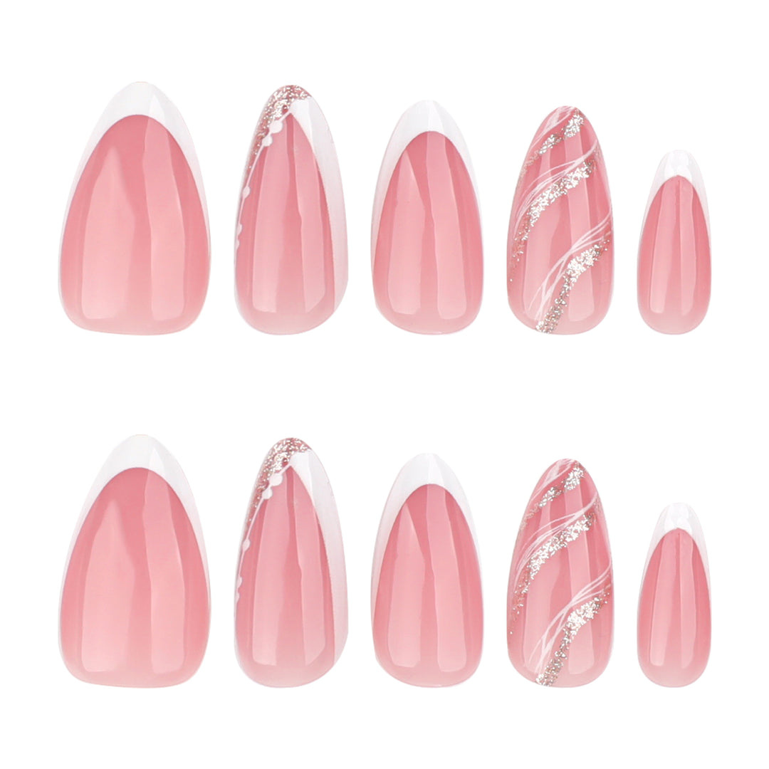 Elegant French-Tip Artificial Nails with Glitter Accents Stornfield