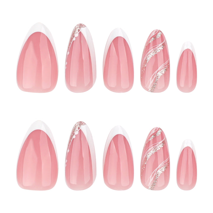 Elegant French-Tip Artificial Nails with Glitter Accents Stornfield
