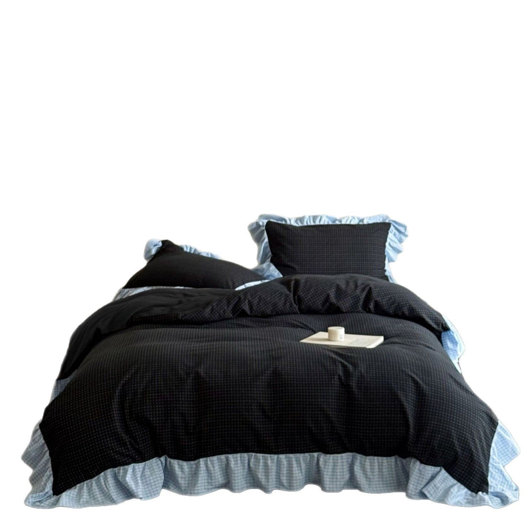Ruffled Gingham-Trim Cotton Duvet Cover Set