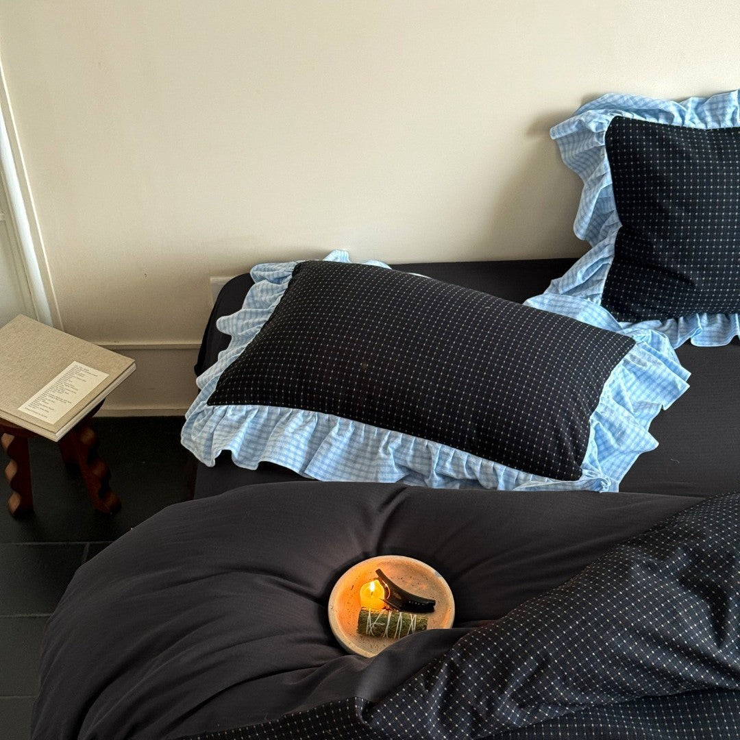 Ruffled Gingham-Trim Cotton Duvet Cover Set