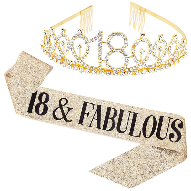 Girl Glittering Birthday Crown and Sash Set Stornfield