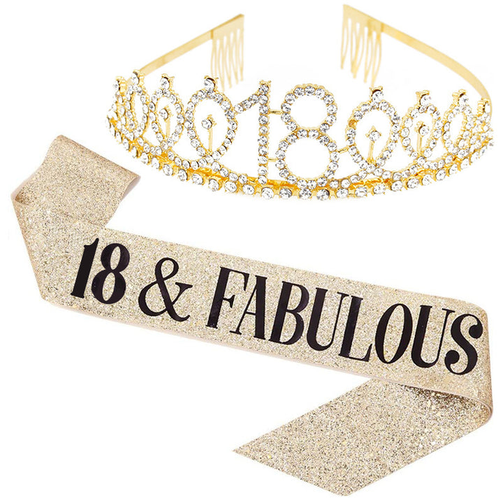 Girl Glittering Birthday Crown and Sash Set Stornfield