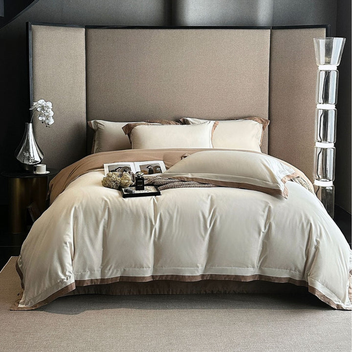 Luxury Cotton Sateen Duvet Cover Set with Contrast Hem