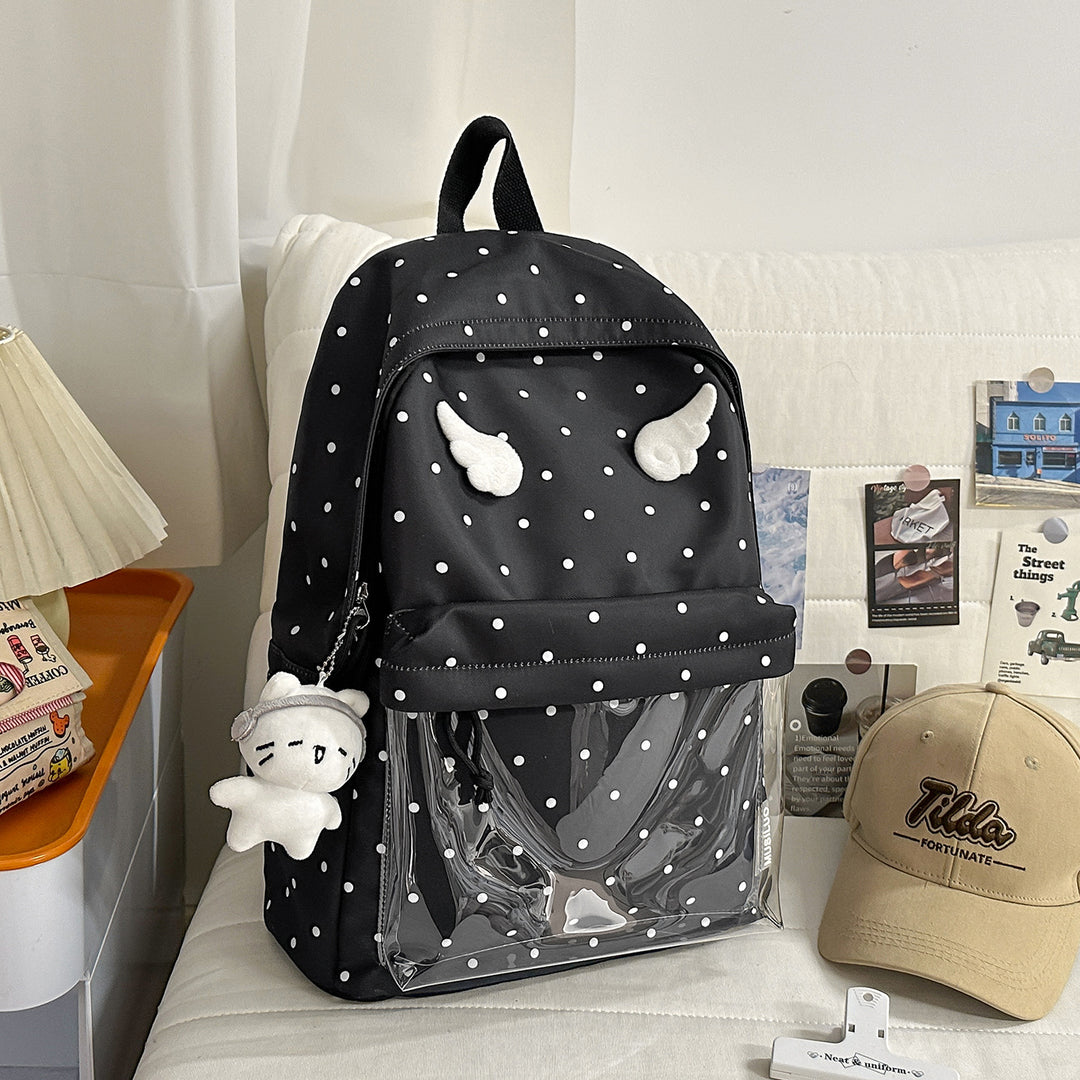 Polka Dot Patterned Backpack with Playful Wing Accents Stornfield