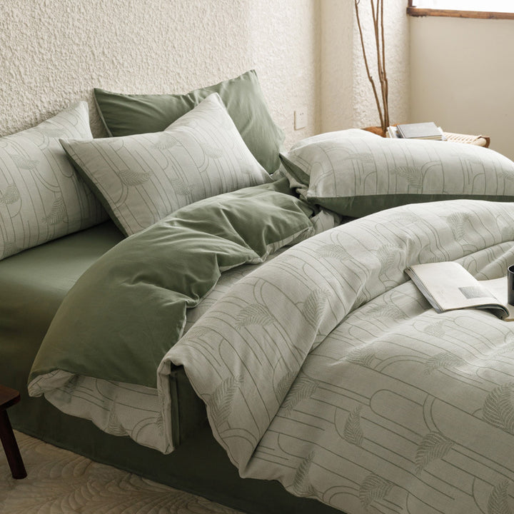 Premium duvet cover set made of cotton percale with subtle paisley relief texture