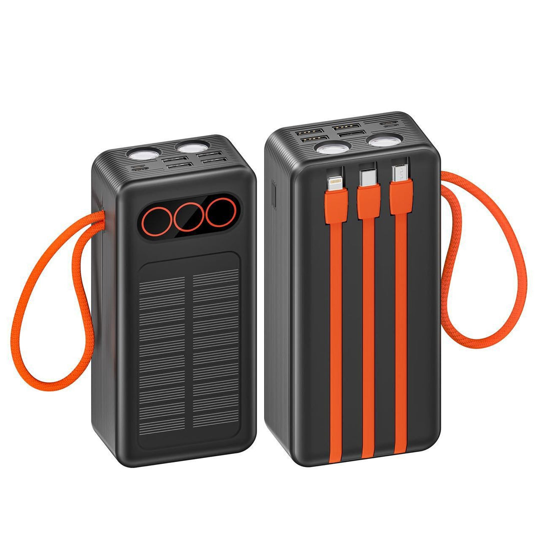 Portable Solar Power Bank with Integrated Charging Cables and Fast Charging Function Stornfield