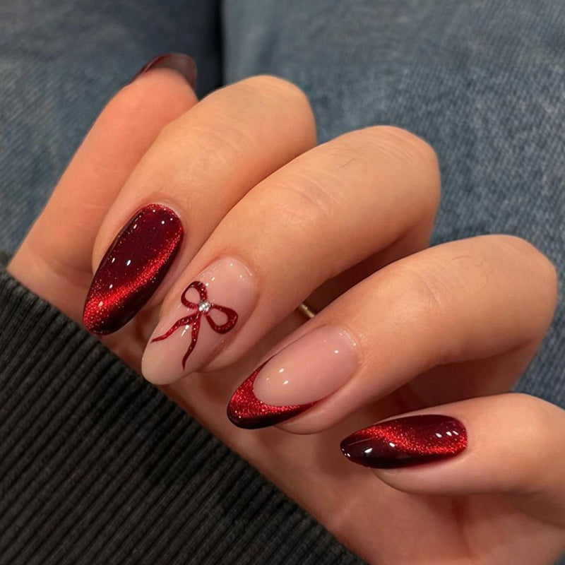 Acrylic Nail Set with Luxurious Ombre Effects and Delicate Bows Stornfield