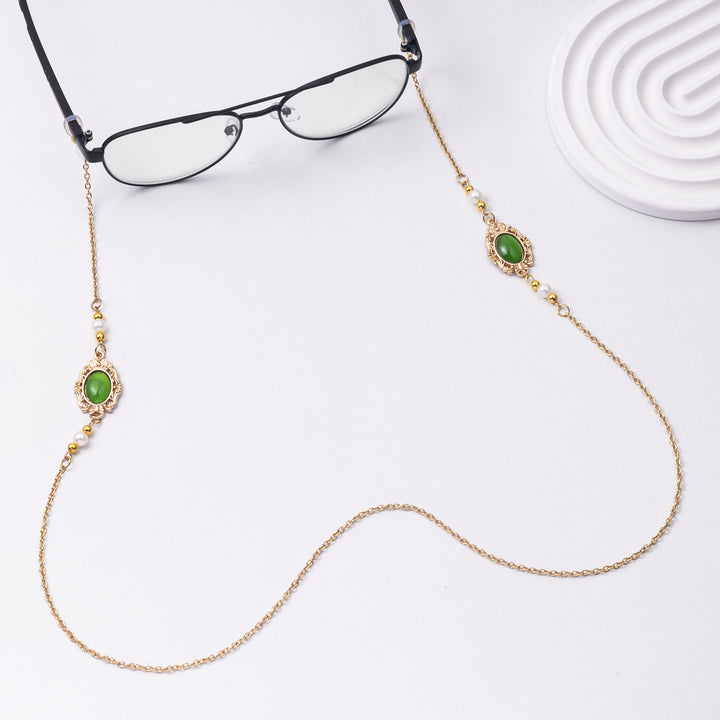Elegant Pearl and Green Stone Drop Earrings Stornfield