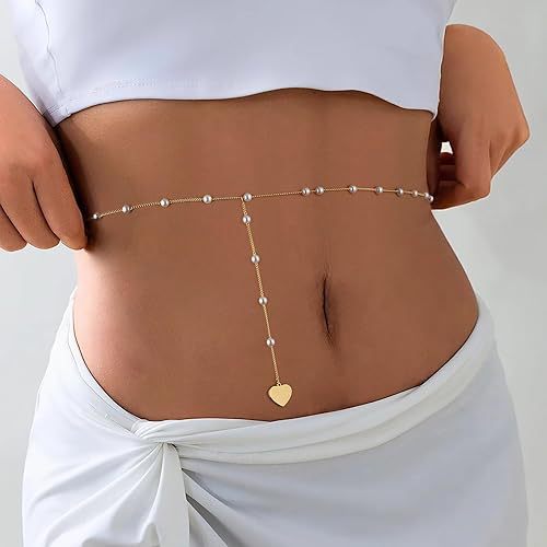 Elegant Pearl and Heart Charm Belly Chain Stornfield