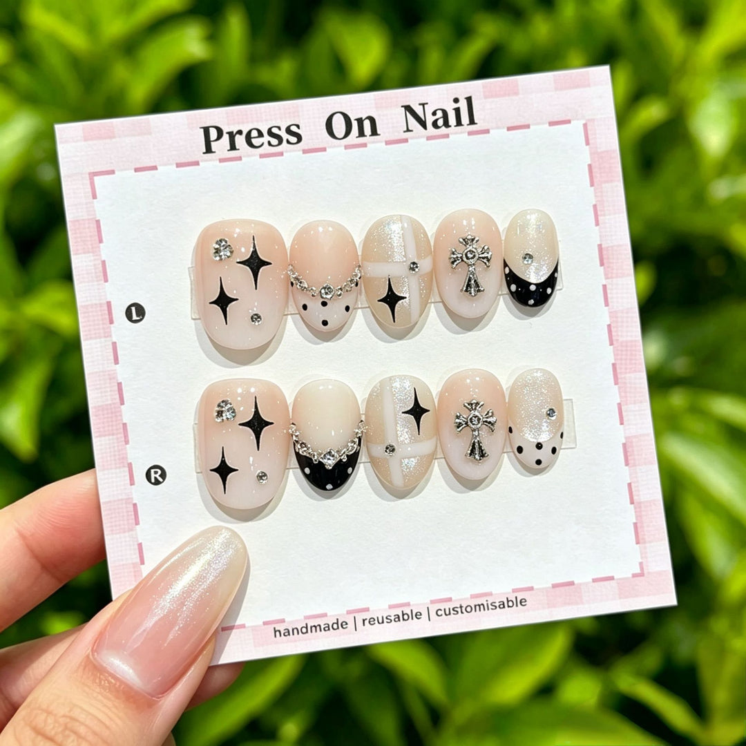 Decorative Press-On Nail Art Set with Trendy Cross Designs