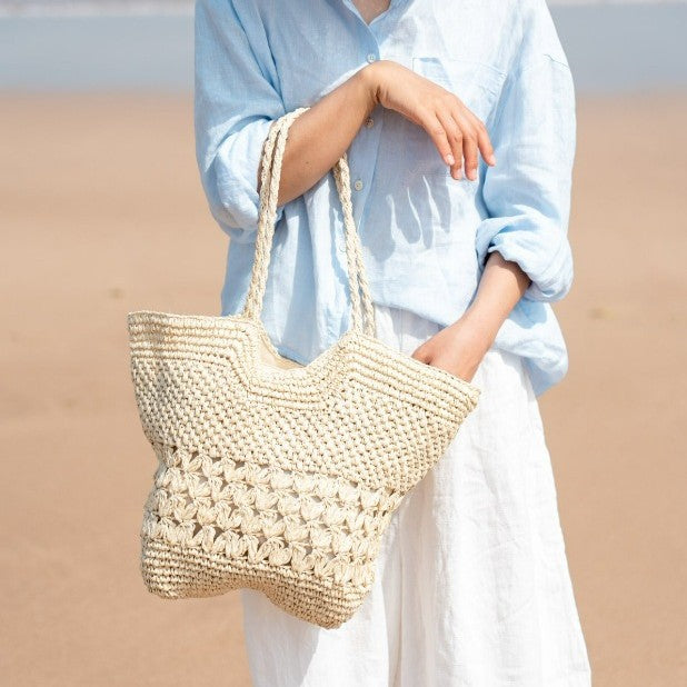 Spacious Handwoven Beach Bag with Transparent Accent Stornfield