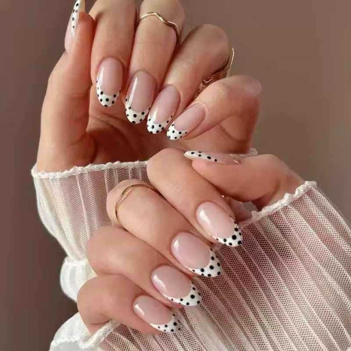 Acrylic Nail Set with Elegant French Design and Creative Dot Accents Stornfield