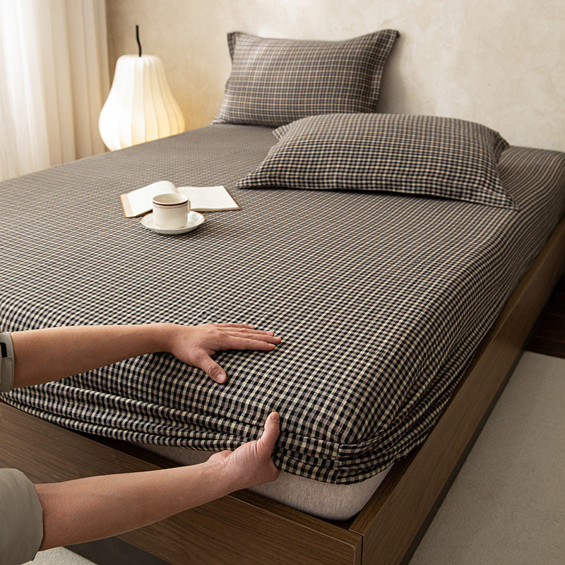 Deep-Pocket Micro Houndstooth Stretch Fitted Mattress Sheet with Strong Elastic