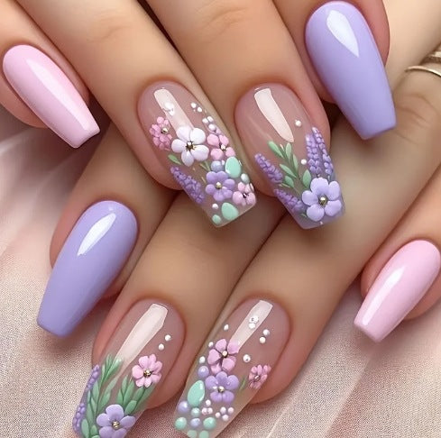 Floral Themed Acrylic Nail Art Enhancements Stornfield