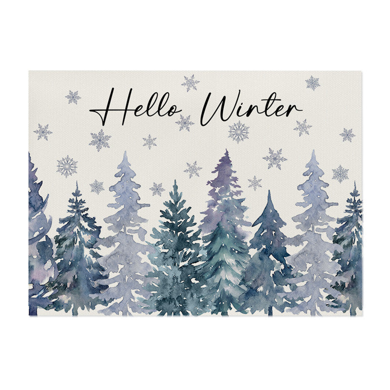Festive Cotton-Linen Holiday Banner Tapestry with Illustrated Pine Trees and 'Merry Christmas' Script