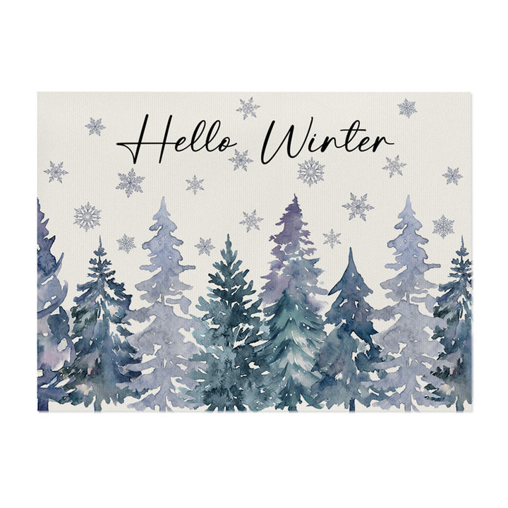 Festive Cotton-Linen Holiday Banner Tapestry with Illustrated Pine Trees and 'Merry Christmas' Script