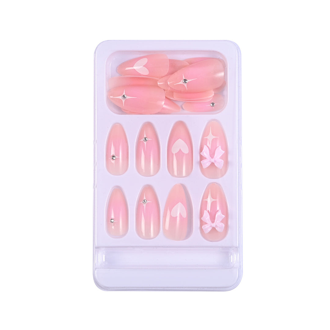 Artistic Heart and Bow Detail Press-On Nails Stornfield