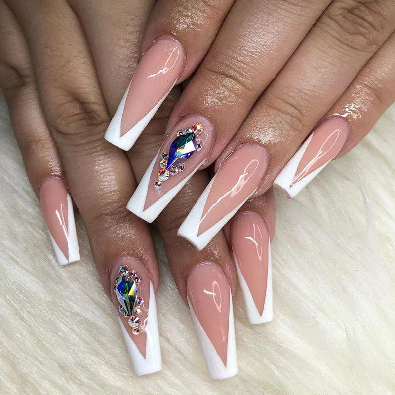 Artificial nails with elegant tips and rhinestone detail Stornfield