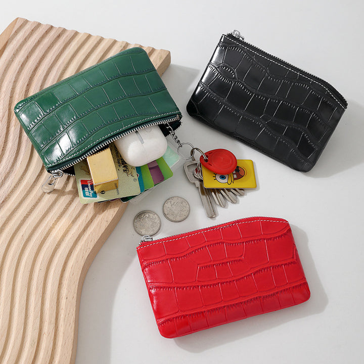 Textured Leather Zippered Card Holder