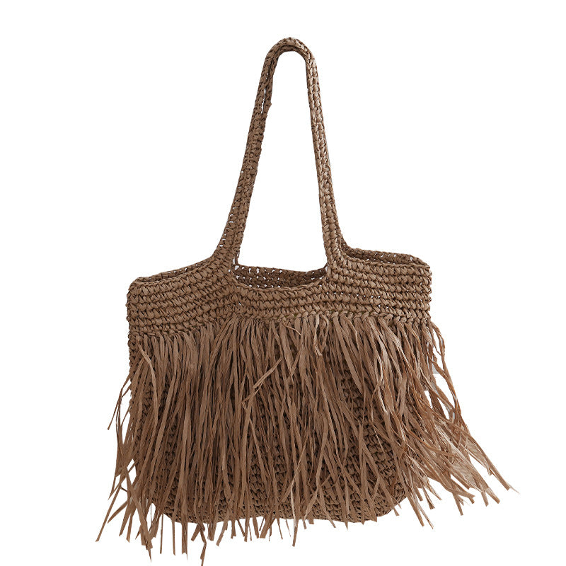 Trendy raffia bag with fringed details Stornfield