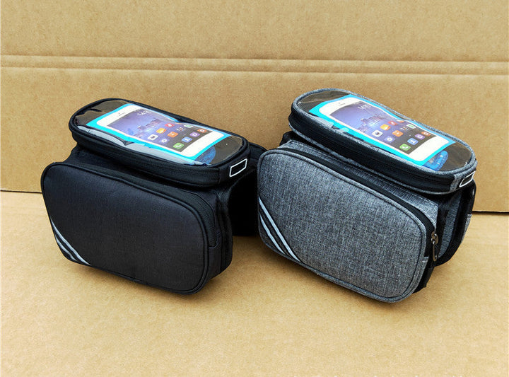 waterproof bike handlebar phone bag with touchscreen top and spacious dual compartment and reflective accents Stornfield