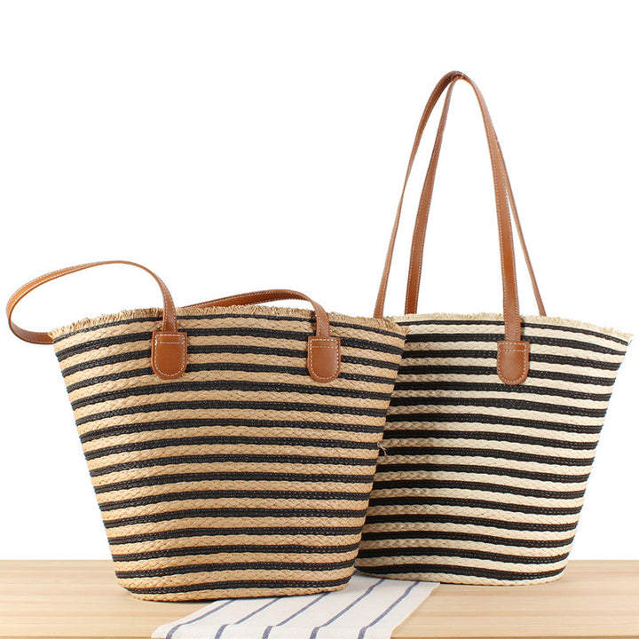 Braided beach bag with modern stripes and sturdy handles Stornfield
