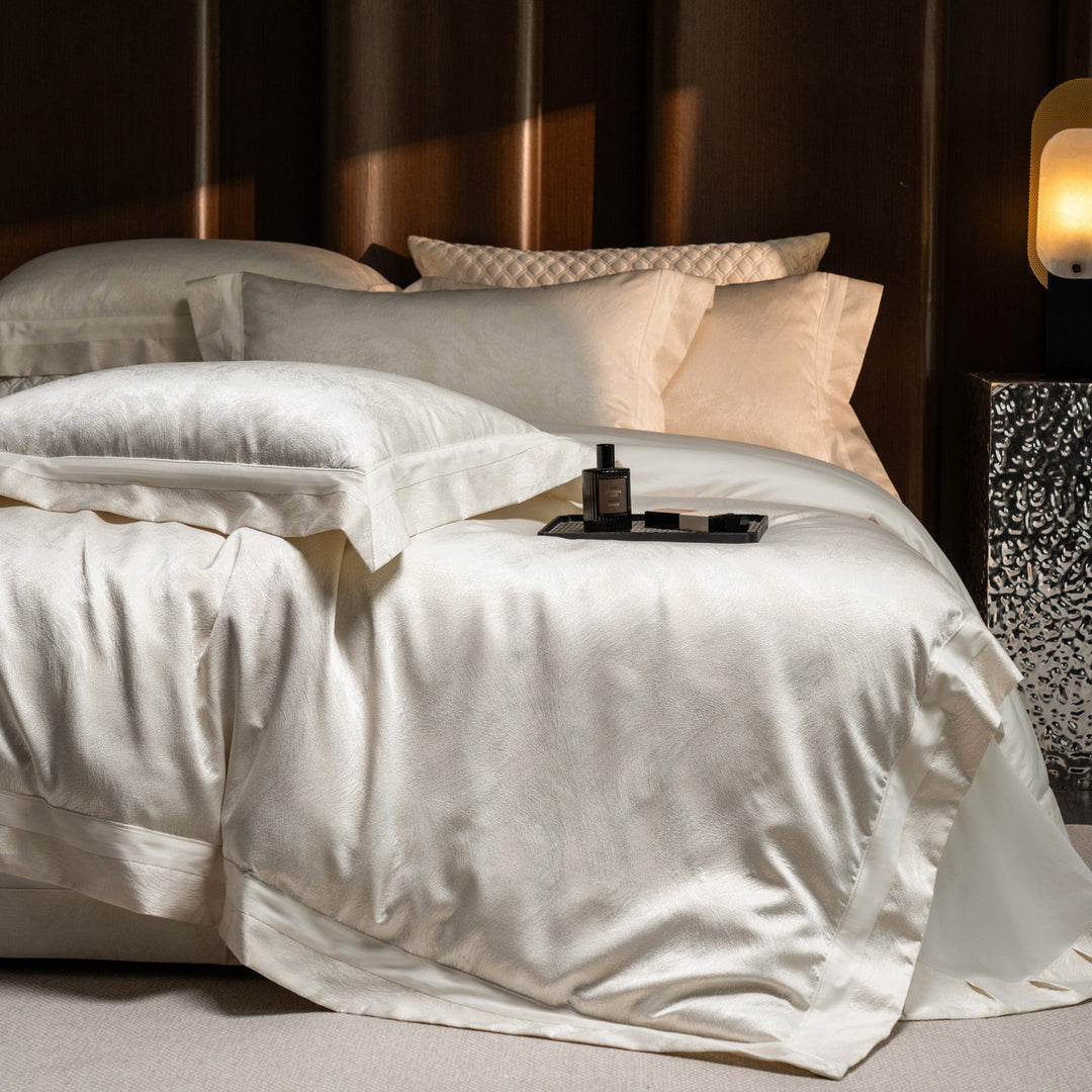 Silk-Feel Satin Duvet Cover Set with Flanged Border and Pillow Shams